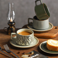 Ensemble tasse et soucoupe en grès avec logo personnalisé, OEM ODM, vente en gros, tasse à café et à thé en céramique, vaisselle pour hôtel et café, fournisseur direct d'usine, en vrac