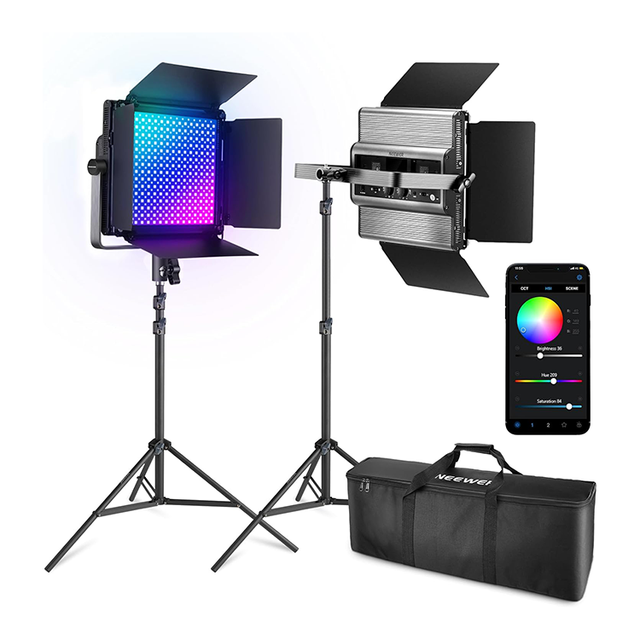NEEWER 2 Pack RGB1200 LED Video Light with APP Photography Video Lighting Kit with Stands & Bag