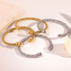 <span class=keywords><strong>Bracelet</strong></span> <span class=keywords><strong>en</strong></span> acier inoxydable argenté à ouverture ouverte JUSNOVA, chaîne torsadée faite à la main, jonc plaqué or 18 carats, bijoux unisexe - Product Image 3