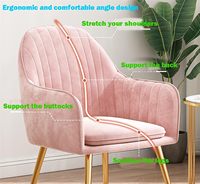 Fauteuil contemporain en velours rose avec pieds en métal doré, chaise d'appoint confortable pour salon, villa, salle de réception