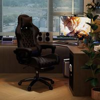 Chaise de jeu ergonomique pivotante moderne en cuir PU ALINUNU avec repose-pieds et massage
