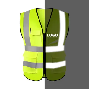 맞춤형 로고가있는 최고의 다중 포켓 사진가 기능 조끼 안전 반사 공학 건설 반사판 재킷