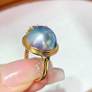 18K Gold Mabe <b>Pearl</b> Ring Iridescent Mabe <b>Pearl</b> Vintage Design with Diamond Accents Women Fine <b>Jewelry</b> Gift Wholesale - Product Image 3