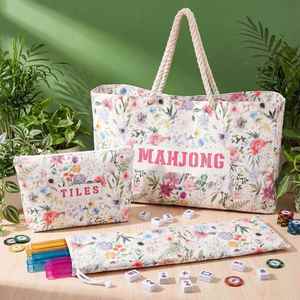 Modern Floral Polyester Three Piece Storage Tote <b>Set</b> Portable Game Carry Bag for <b>Mahjong</b> and Chessboard - Product Image 1