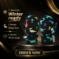 Sarung Tangan Ski Anak Musim Dingin Bermotif Dinosaurus, Termal Fleece Anti Selip untuk Bermain Salju di Luar Ruangan