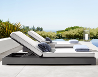 COSTA Chaise longue moderne avec coussin pour l'extérieur Lit de jour en aluminium pour la cour Dossier réglable en métal Chaise de plage simple à siège bas Noir