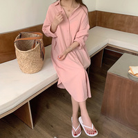 Robe chemise en coton et lin pour femmes, simple boutonnage, manches longues, printemps, été, robe décontractée pour femme