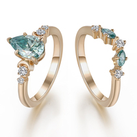 10K 14K 18K or jaune vert Moissanite bague ensemble de bagues en forme de poire oeil de cheval rond Style classique ensemble de bagues de mariage personnalisées