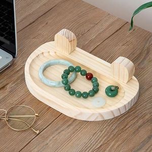 Solid Wood Storage Tray Oval Shape With Partitions <b>Desktop</b> Organizer For Pens And Keys - Product Image 4
