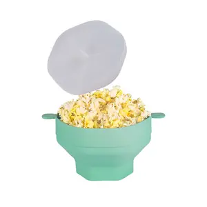 Microwave eco friendly foldable big capacity silicone popcorn popper maker collapsible DIY popcorn popper bowl with lid