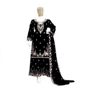 Salwar Kameez en soie noire pour femmes, broderie, longueur cheville, style traditionnel indien pakistanais, costume Punjabi, séchage rapide - Product Image 2