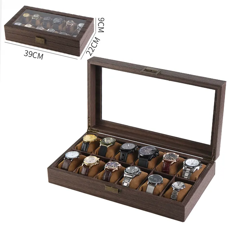 Wooden Watches Storage Cases Travel Wooden Style Pu Leather Men Gift Rectangle 6 Slots Watch Box with Window