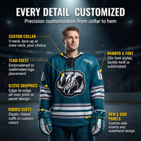 Maillot de hockey personnalisé orange et bleu 100% polyester sublimation séchage rapide respirant pour jeunes et adultes, vente en gros OEM pour équipes