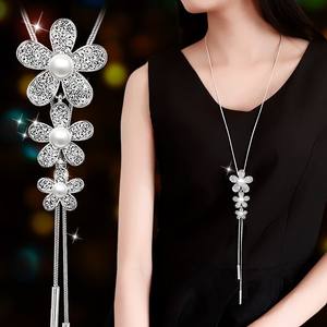 Mode Temperament Kleding Accessoires Lange Trui Keten Hanger Ketting Kristal Bloem Kwastje Ketting - Product Image 5