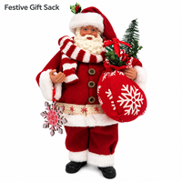 Figurine du Père Noël de 27 cm (10,6 pouces) avec sac cadeau, écharpe rayée et flocon de neige, décoration de table de Noël