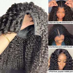 Perruques pour femmes les <span class=keywords><strong>moins</strong></span> chères, en cheveux humains, bouclées profondes, avec raie en V, sans colle, en cheveux indiens bruts, provenant d'un fournisseur en gros d'Inde - Product Image 4