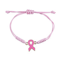 Vente en gros de bracelets ajustables roses en corde tressée pour femmes et filles bracelet à breloques avec signe du cancer du sein