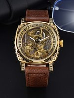 Montre Mécanique Carrée LONGLUX pour Homme, Étanche, Analogique, Squelette Automatique, Boucle en Verre, Montres de Mode