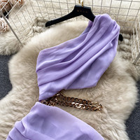 Robe longue en mousseline de soie à une épaule avec découpes et taille froncée pour femme, idéale pour l'été