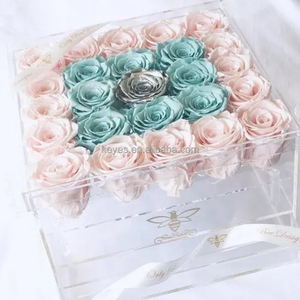 Petit présentoir moderne personnalisé en acrylique transparent avec couvercle support à fleurs pour boîte cadeau neuf roses - Product Image 3