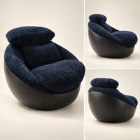 Fauteuil lounge moderne bleu foncé aspect bouclé, fauteuil d'appoint incurvé rembourré, siège individuel pour salon, hall d'hôtel