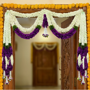 Artificial Flower Garland Purple <b>White</b> Floral <b>Hanging</b> Decoration for Wedding Mandap Temple Pooja Festival Home Entrance Decor - Product Image 4