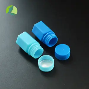 15ml plastik hap şişesi mavi mühürlü şişe katı toz hap kapsül küçük şişe konteyner altıgen vücut
