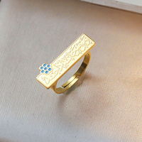 Bague ajustable en acier inoxydable plaqué or 18 carats avec Ayatul Kursi, motif fleur bleue, bijou religieux musulman, cadeau