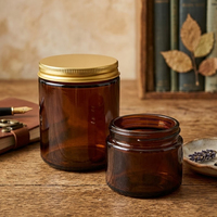 Pot en verre ambré rond hermétique pour crème visage et beurre corporel, avec couvercle métallique, 2 oz, 60 ml, 175 ml, 200 ml