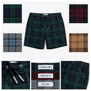 Custom OEM <strong>Men's</strong> Plaid Board <strong>Shorts</strong> Quick Dry Old Money Style <strong>Swim</strong> Trunks Back <strong>Zip</strong> <strong>Pocket</strong> Beach Swimwear Wholesale - Product Image 1