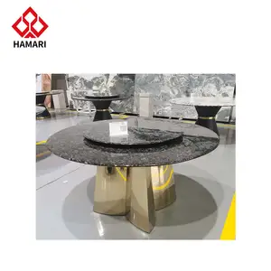 Mesa de centro redonda de mármol de lujo de piedra artificial ligera con pedestal de Metal dorado para apartamento en casa