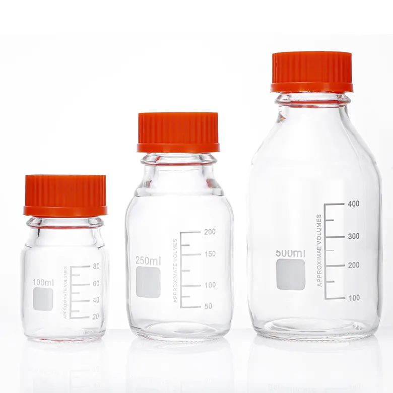 Lab borosilicate storage bottles glass reagent bottle with orange GL45 screw cap
