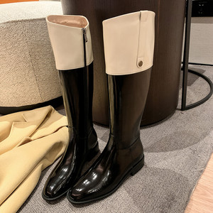Wholesale <b>Winter</b> Knee High <b>Boots</b> for Women Handmade with Butter Leather Fleece-Lined Pigskin 3cm Square Heel Side Zip Design - Product Image 1
