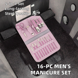 Ensemble de soins des ongles professionnel 16 pièces en acier inoxydable de haute qualité manucure et pédicure étui de beauté inclus pour hommes - Product Image 5