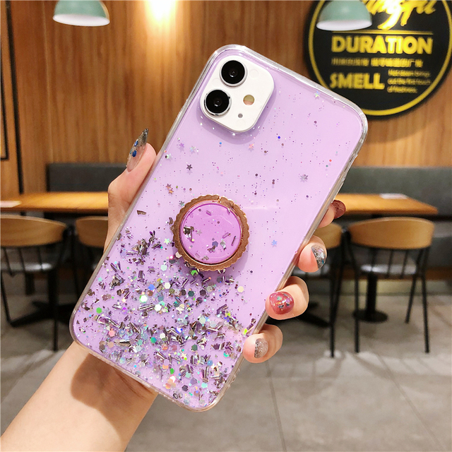 Glitter Phone Case with Ring Holder for iPhone 17 16 15 14 13 12 11 X, Sparkly Bling Diamond Design, Shockproof TPU Soft Cover