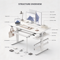 Bureau debout manuel avec manivelle et crochet latéral, réglable en hauteur, pour poste de travail informatique à domicile