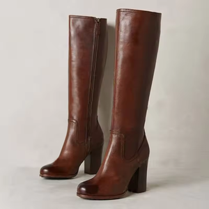Bottes longues en cuir à talon épais pour femmes, taille 43, style rétro, de haute qualité, avec fermeture éclair, au-dessus du genou - Product Image 1