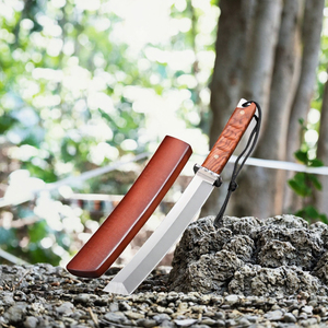 Cuchillo de cocina de hoja fija de acero inoxidable con mango de madera, filo recto de 0.6 mm de grosor para uso en exteriores, calidad industrial. - Product Image 2