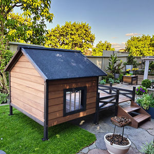 SDD0010 <span class=keywords><strong>Caseta</strong></span> de <span class=keywords><strong>perro</strong></span> de <span class=keywords><strong>madera</strong></span> impermeable sólida clásica ecológica para perros grandes Perrera al aire libre con piso elevado Refugio para cachorros - Product Image 5