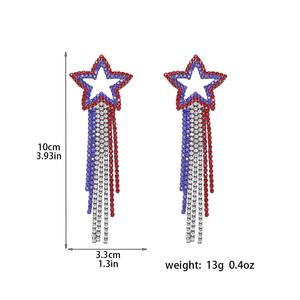 美国独立日明星女性长流苏耳环红白蓝水钻旗爱一国耳环 - Product Image 2