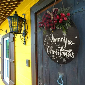 Trang trại mô hình trang trí kẻ sọc dễ thương cổ điển lễ hội kỳ nghỉ Giáng sinh chào đón dấu hiệu tự nhiên cổ điển tường cửa decorwithbow