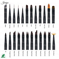 Lot de 24 pinceaux détachables pour nail art, manche métallique, couleur dégradée, double embout, qualité professionnelle