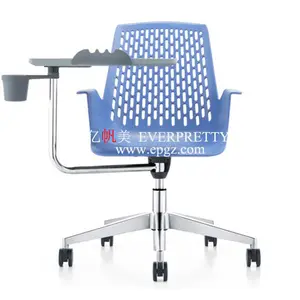 Silla de tableta de escritura de nodo de proveedor escolar, silla de entrenamiento de oficina con ruedas, silla giratoria de plástico con bloc de escritura