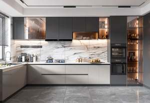 High End Modern Design <b>Corner</b> Kitchen <b>Cabinet</b> Solid Wood MDF High Glossy Finish Custom Pantry Options Including Sink Backsplash - Product Image 2