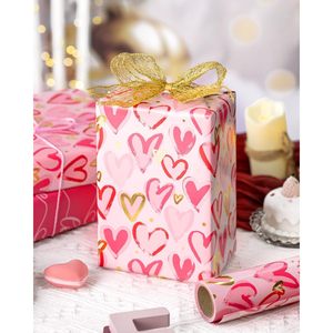 Pink Heart Wrapping <b>Paper</b> <b>Roll</b> 17in x 33ft Reversible Love Gift <b>Wrap</b> For Wedding Anniversary Craft - Product Image 6