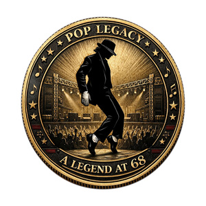 Stock Pop King Pièce Commémorative en Métal, Souvenir de Collection, Article de Fans, Cadeau, avec Motif Silhouette de Scène, Chapeau et Gant - Product Image 2