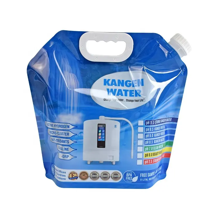 Chất lượng cao cấp thực phẩm nhựa 5 lít 10L có thể gập lại Alkaline kangen túi nước cho uống