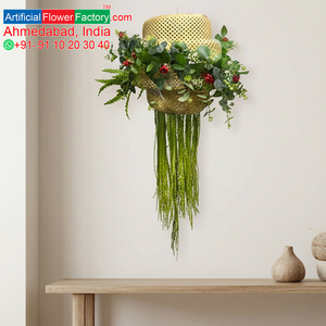 Artificial Hanging Basket with Green Foliage and Berry Accents Decorative <b>Wall</b> Planter for Home Garden Balcony Decor - Product Image 6