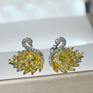 Alla moda viola platino zirconi cigni argento orecchini con ago Micro intarsio gioielli su nuovo materiale ottone - Product Image 5