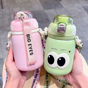 Creative Big Eyes <b>Thermos</b> Cup Kids 316 Flask Tumbler Straw Kettle Cartoon Water <b>Bottle</b> With Straw Portable Strap - Product Image 3